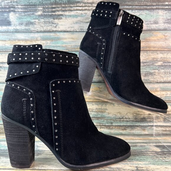 Vince Camuto Ankle Bootie Faythes Womens 7M Black Suede Dress Heeled Zip Up Moto - Picture 1 of 12